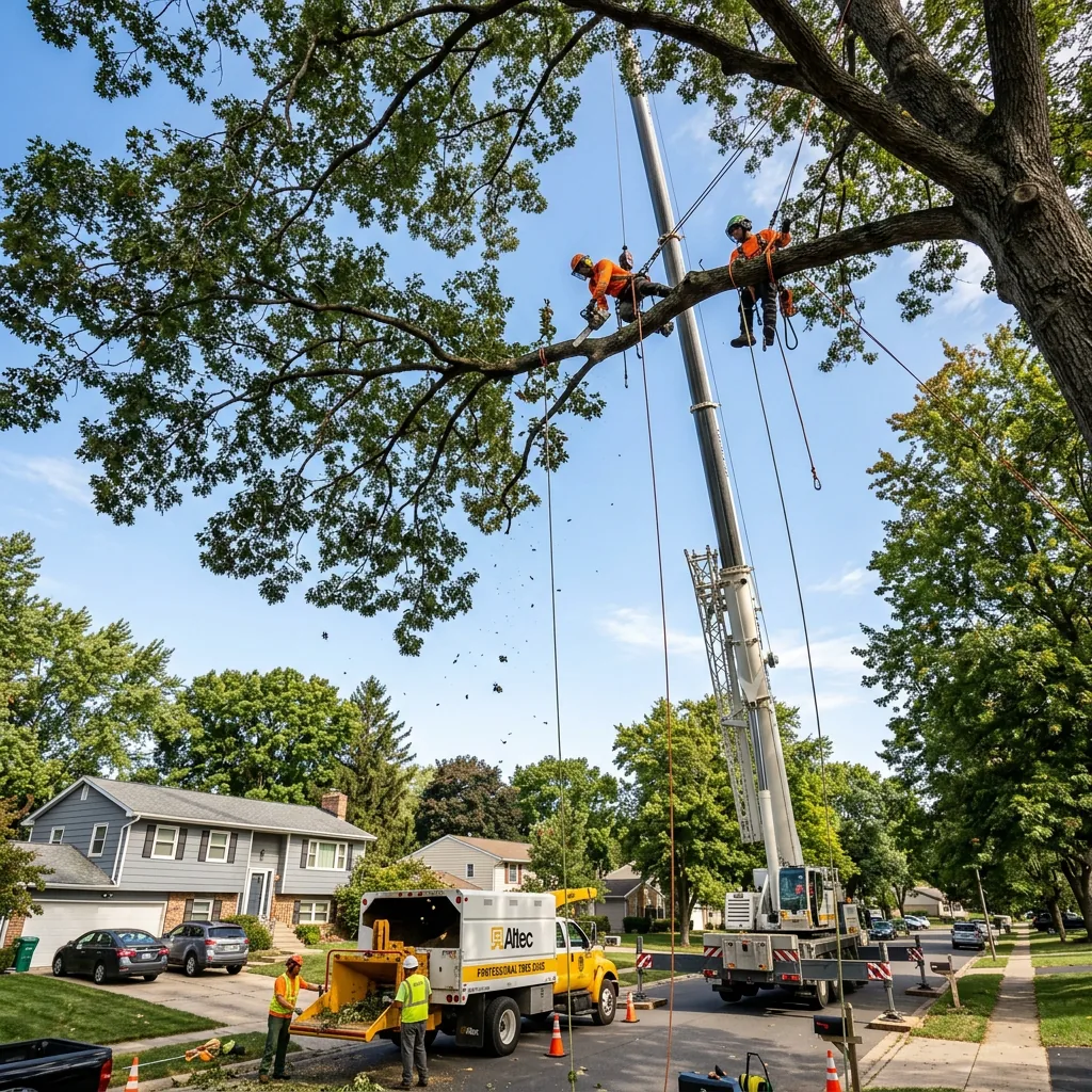 Professional crew safely removing a large tree